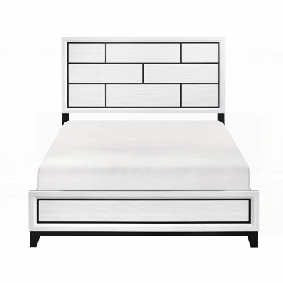 Structure de lit grand moderne avec finition blanche et motif de lignes noires - aucun sommier nécessaire, assemblage facile (63,5 po x 86 po x H 56,5 po)