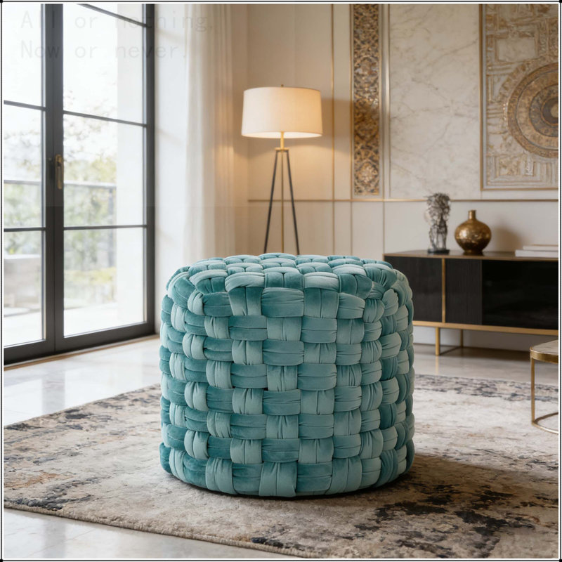 Round 16" Ottoman Velvet, Blue