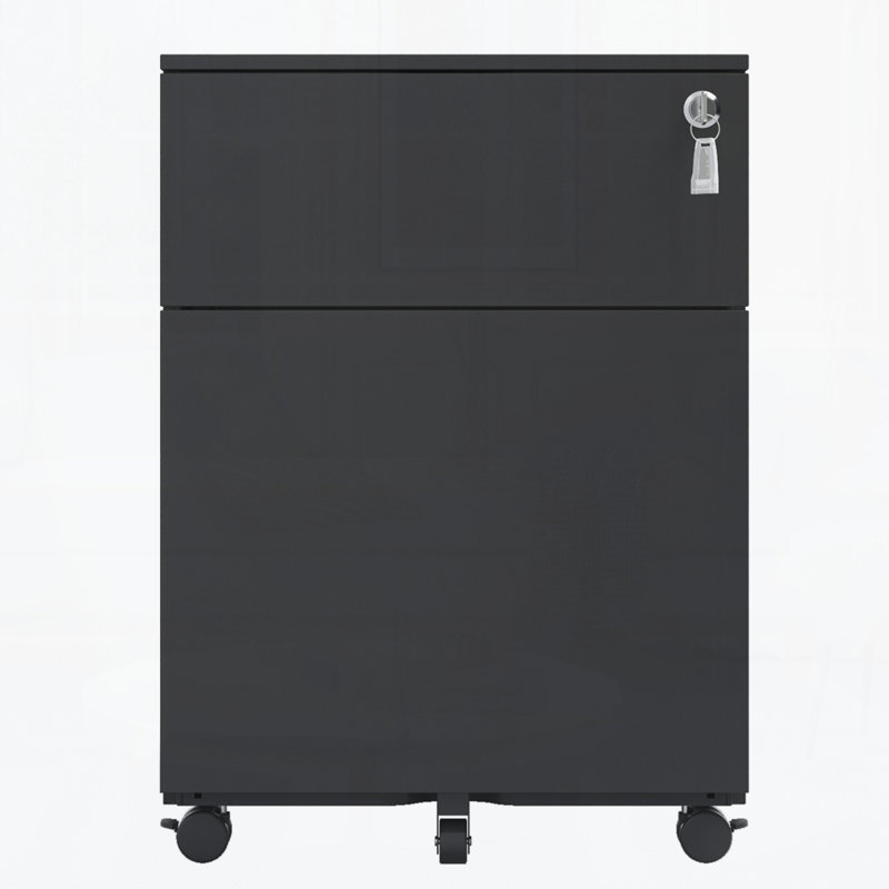 2 Drawer Mobile File Cabinet with Lock Steel File Cabinet for Legal/Letter/A4/F4 Size, Black