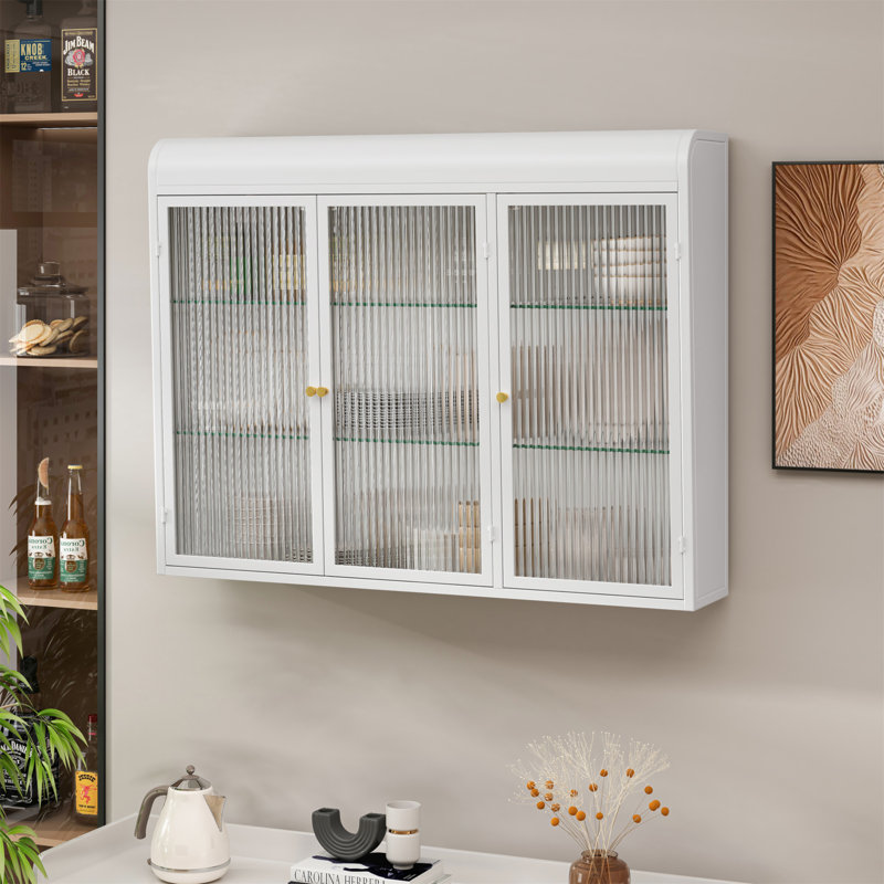 3 Door Arched Wall Mounted Glass Cabinets,Kitchen Cabinet,Bathroom Cabinet, White Incorrect