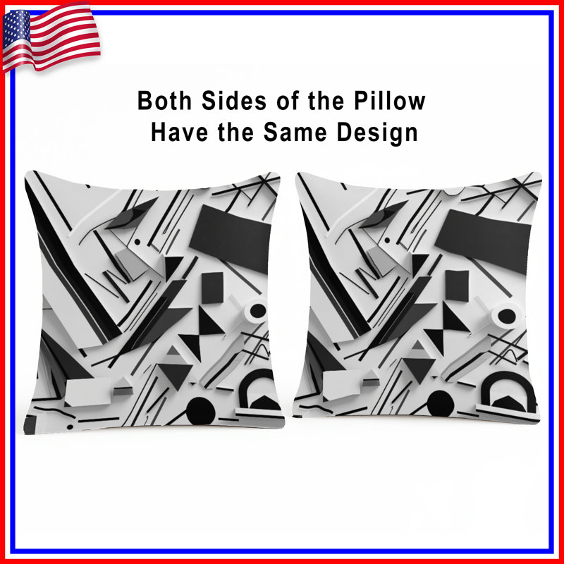 Black White Geometric Double Sided Throw Pillows, 14 x 14 inches