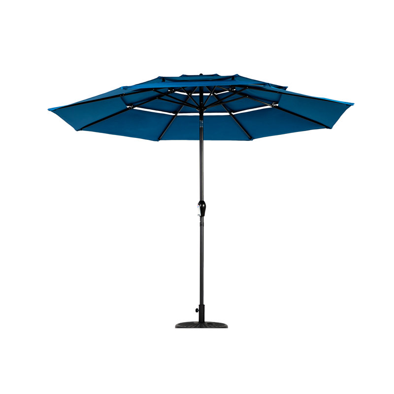 Parasol en aluminium bleu foncé à 3 niveaux 10 pi 10 pi - adapté pour la piscine extérieure et le patio, à utiliser au bord de la piscine