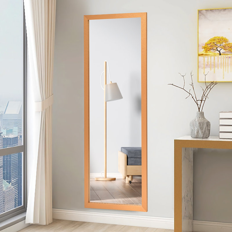 Foyez Wood Flat Mirror, Gold