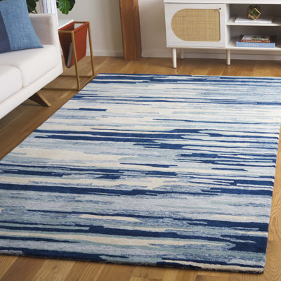 Jhenifer Tufted Wool Cotton Performance Abstract Rug in Blue/Ivory