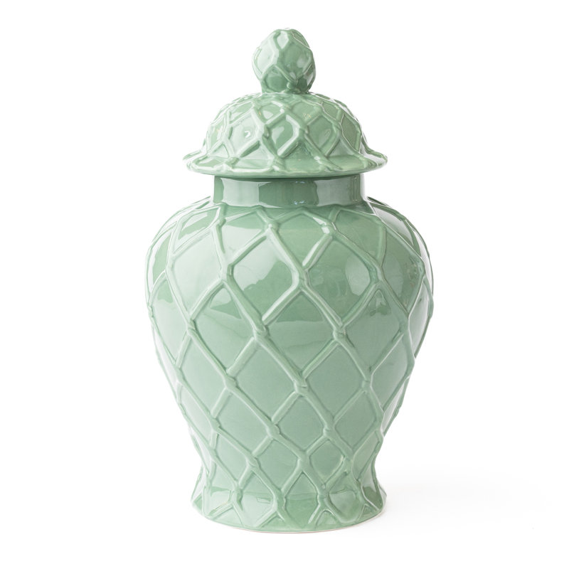 Pot à gingembre vert texturé - très grand, overall height- 14''