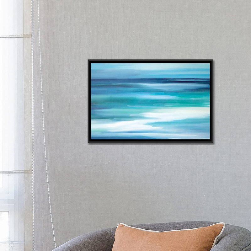 " Into The Blue " by Maxine Shore, 18" H x 26" W x 1.5" D, Black Framed Canvas, No Matte