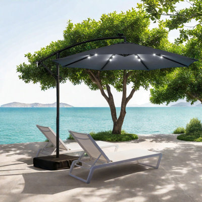 Parasol de patio moderne en porte-à-faux, polyester gris foncé, pour recevoir