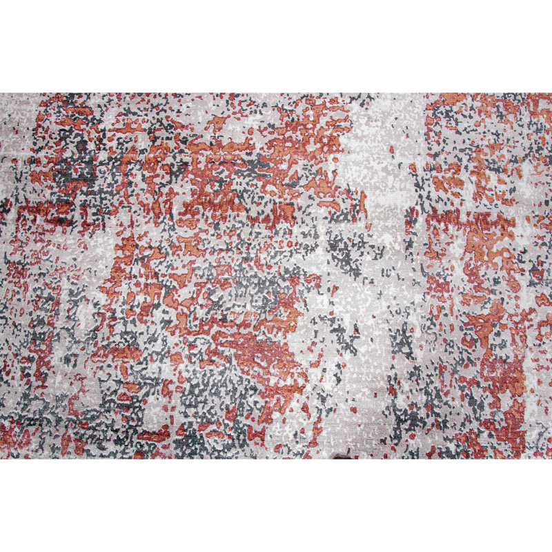 Tapis rectangulaire en viscose noué à la main en rouge / blanc / gris, Rectangle 8 pi x 10 pi
