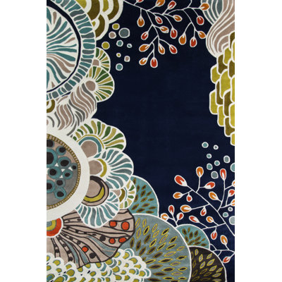 Tapis bleu marine en laine touffeté à la main Heliana
