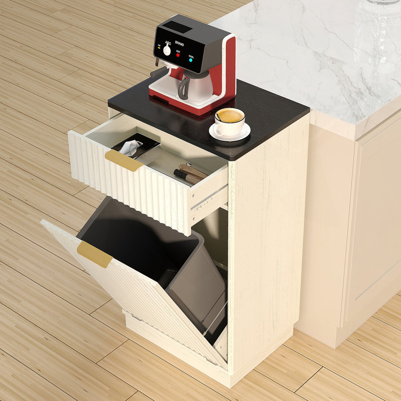 Armoire de rangement en bois, armoire à poubelle inclinable avec tiroir
