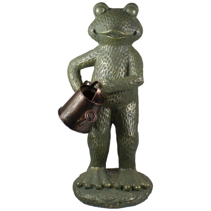 Statue de jardin 17 po grenouille verte avec arrosoir Verdigris