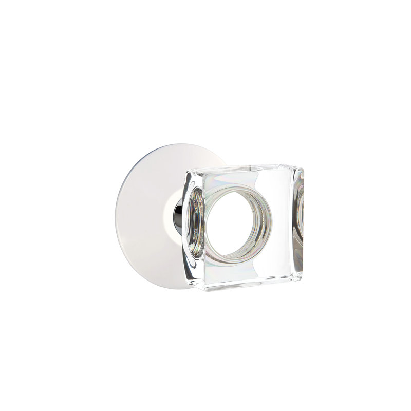 Ensemble de faux boutons Emtek avec rosette moderne et bouton carré en verre moderne, Chrome poli