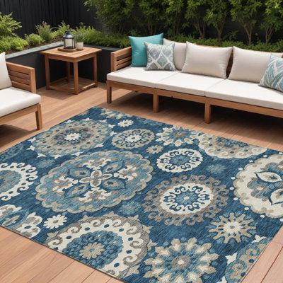 Tapis intérieur / extérieur 9 pi x 12 pi médaillon floral lavable 9 pi x 12 pi