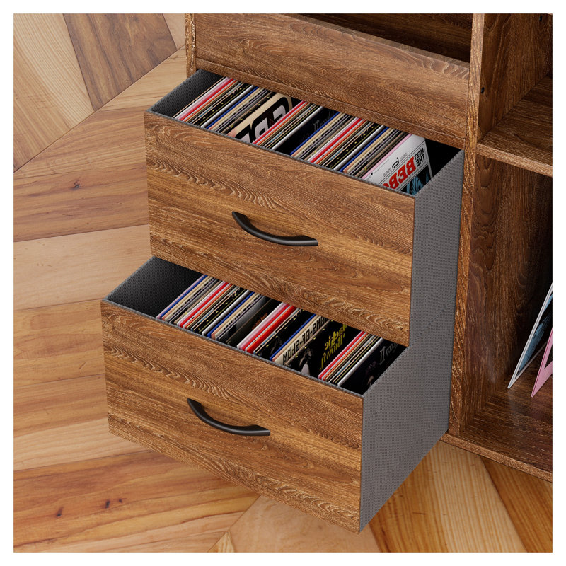 Mid-Century Modern Record Player Stand with Storage for 500+ Vinyl Albums, Brown MDF and Metal Frame
