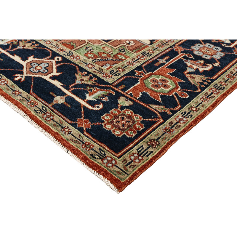 High-Quality Hand-Knotted Red And Blue Area Rug, Rectangle 10' x 14'