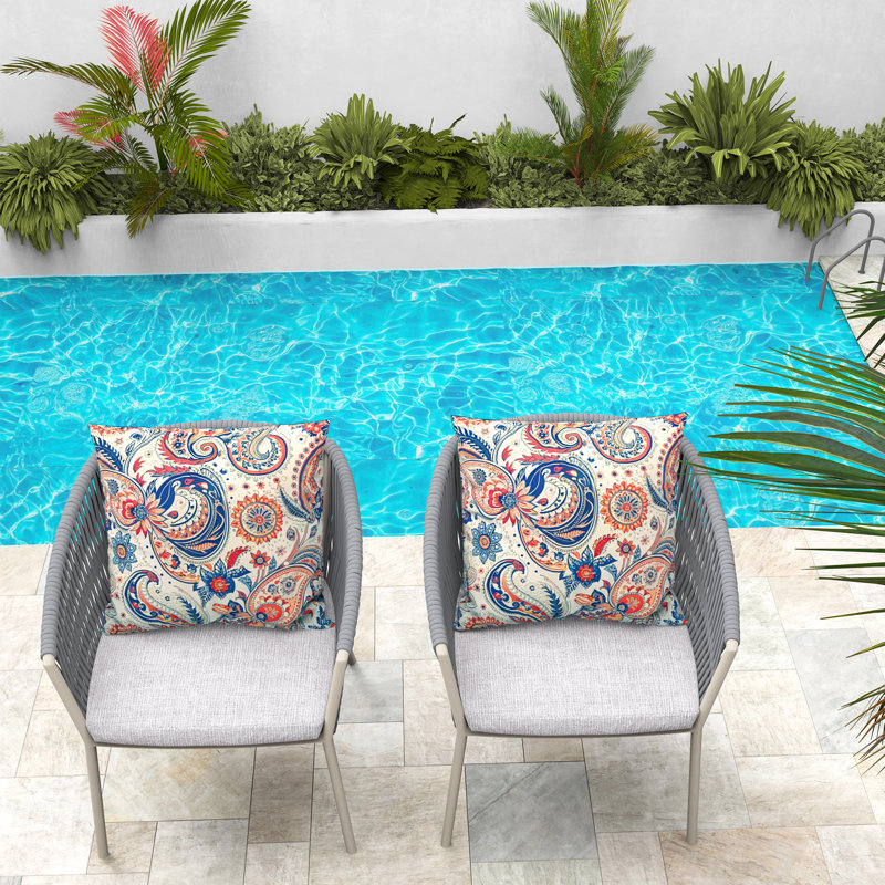 Indoor/Outdoor Reversible Throw Waterproof Pillows With Pillowcase(Set Of 2), Orange/Blue, 18"H x 18"W