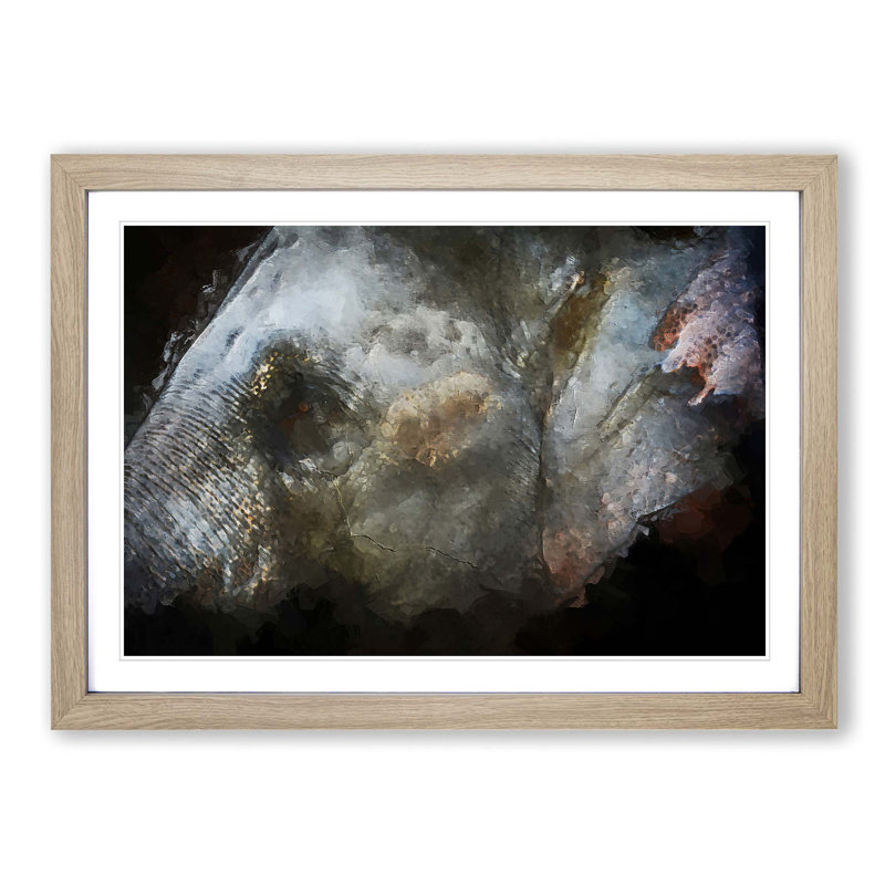 Colourful Elephant in Abstract - Picture Frame Graphic Art Print on MDF, Oak Framed, 27cm H x 36cm W x 2cm D