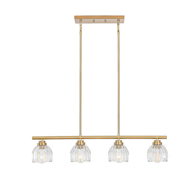32" 4-Light Petal Glass Pendant for Kitchen Island, Antique Brass