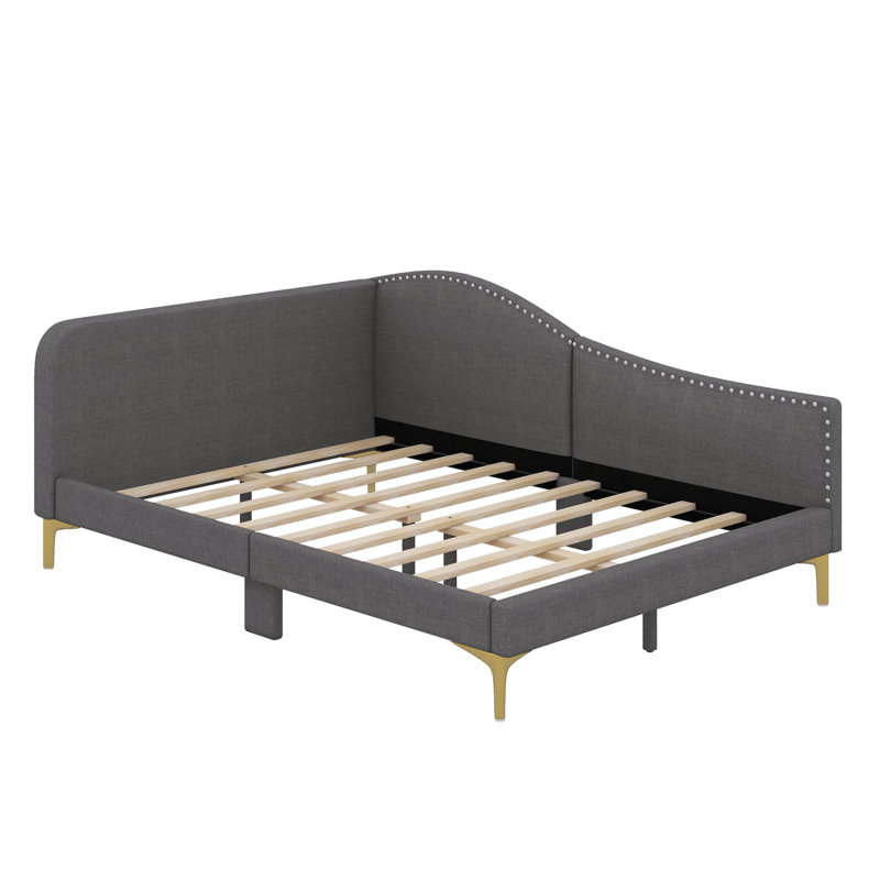 Upholstered Daybed With Headboard And Armrest, Gray, Full