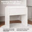 Coiffeuse moderne avec miroir et éclairage DEL – 2 tiroirs, étagères ouvertes, placards RVB, station de recharge avec prises électriques et ports USB, tabouret – Ensemble coiffeuse compact pour chambre à coucher, blanc