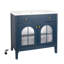 Meuble-lavabo bleu 35,6 po avec verre, éclairage activé par le mouvement, 2 armoires, design, d'inspiration médiévale, lavabo intégré et évier automatique Mid-Century avec beaucoup d'espace de rangement, style et preuve-130795495