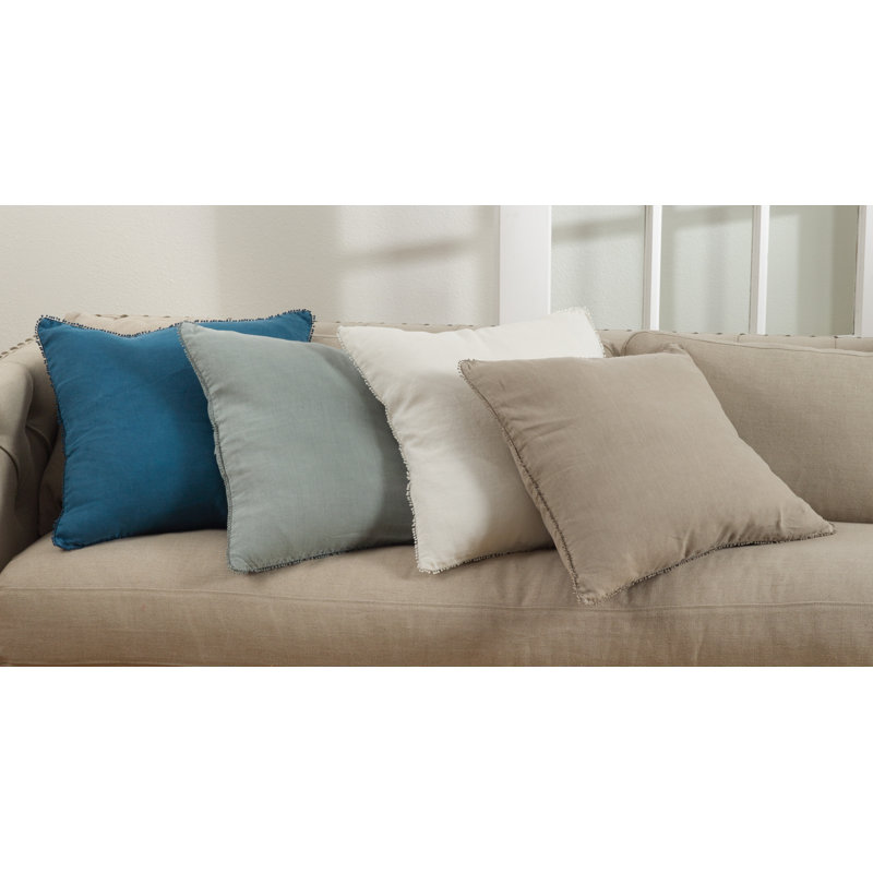 Garter Pom-poms Down Linen Reversible Throw Pillow, Blue-Gray