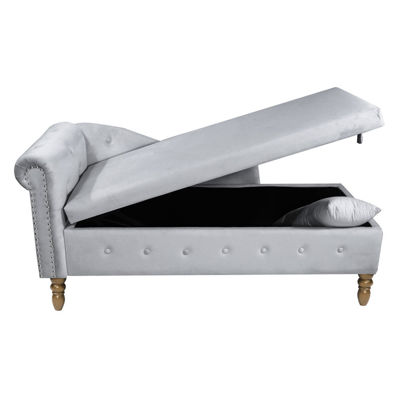 Chaise longue grise pour chambre à coucher - Velours, velours, garniture cloutée, rembourrage moderne et confortable, Gris