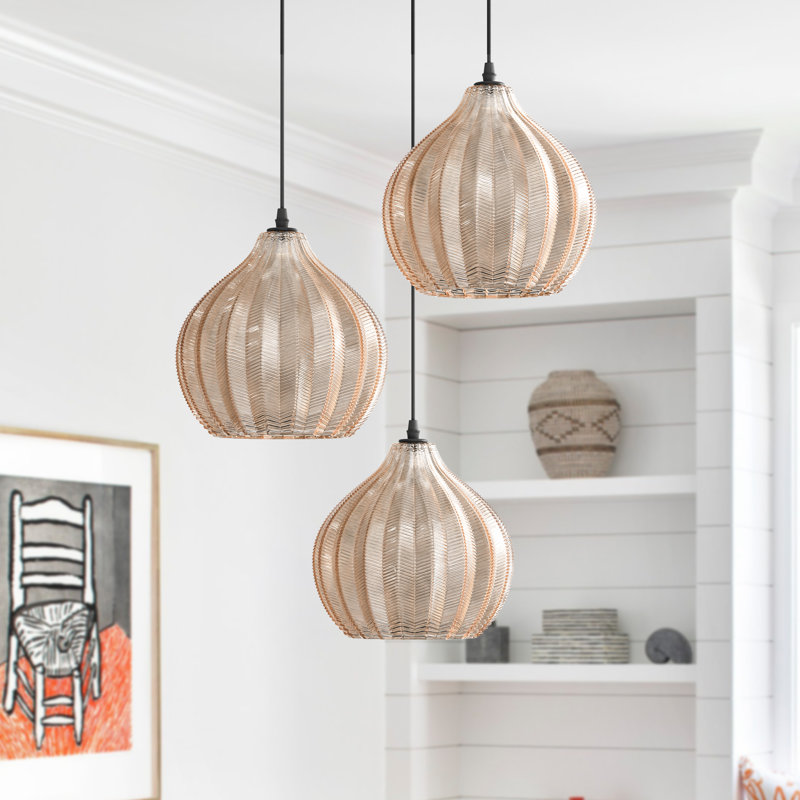 Aquan Modern 3 - Light Dimmable Pendant with Champagne Budding-Flower Shades