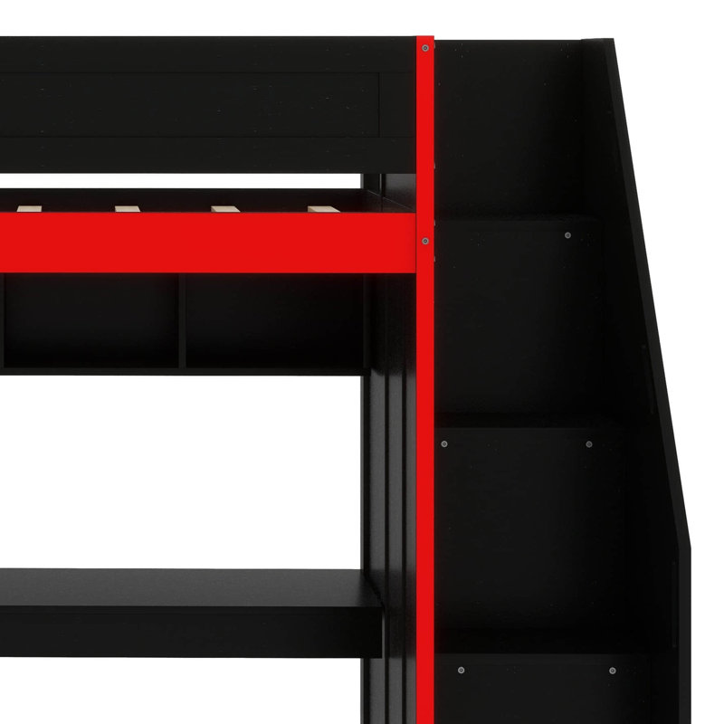 Lit mezzanine avec bureau, espace de rangement et éclairage DEL, Lit simple
