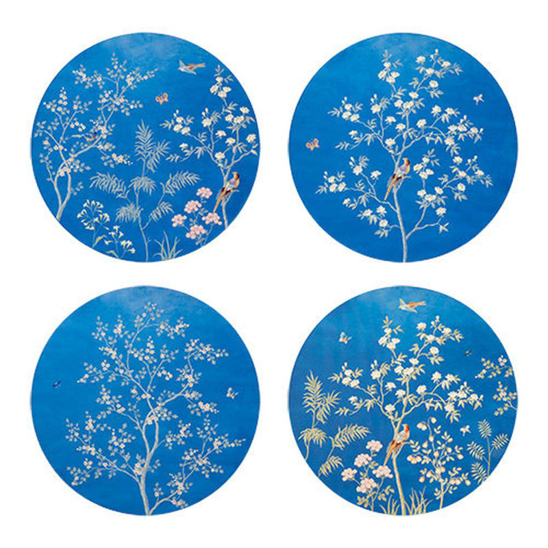 Chinoiserie Lacquered Round Placemats, Blue