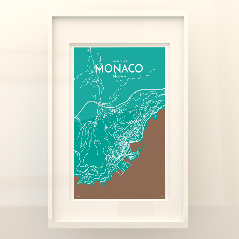 Monaco City Map In Nature - No Frame Print, 17cm H x 11cm W x 0.05cm D