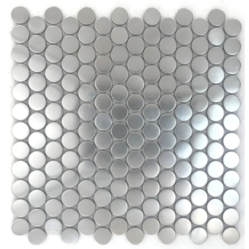 1" x 1" Metal Penny Mosaic Tile, Silver