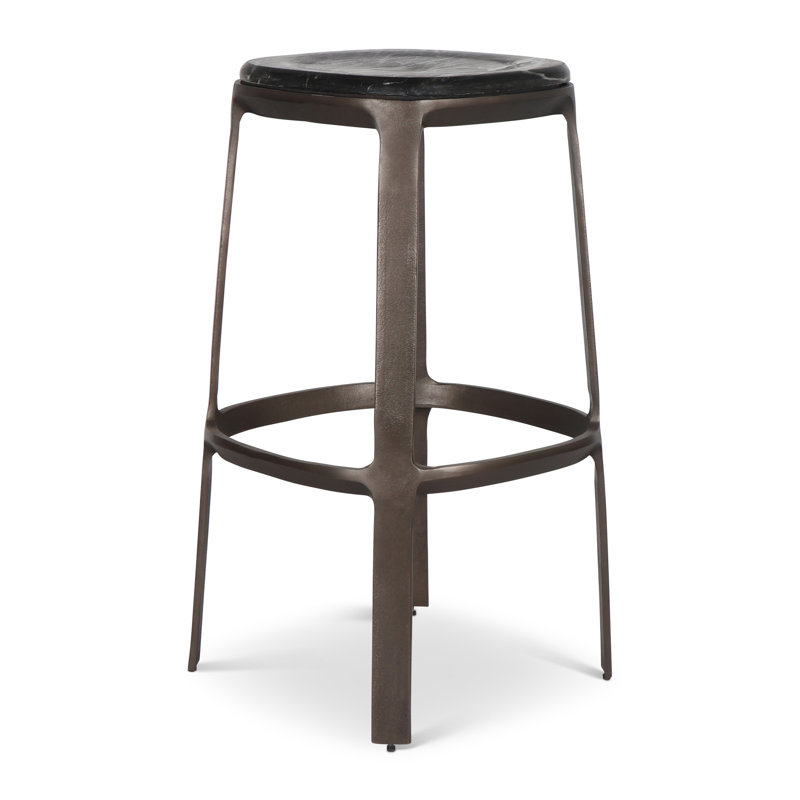 Marbelle - Alfie Marble Counter Stool - Toronto Sand/Antique Nickel Finish, Black/Bronze, Bar Stool (30" Seat Height)