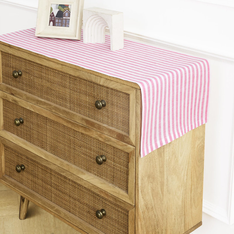 Amalfi Stripe - 100% Pure Linen Table Runner, 108" x 14", Pink/White