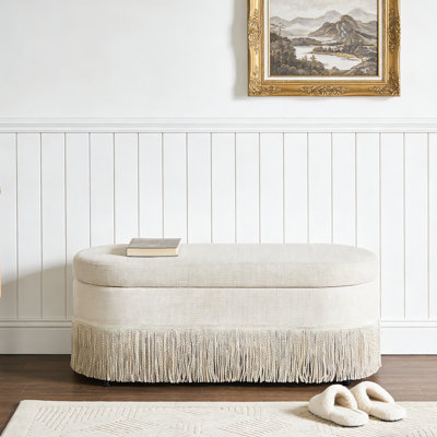 Banc de rangement ovale rembourré à franges