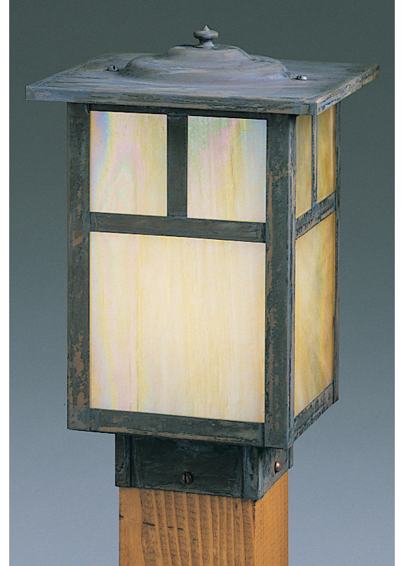 Mission LED Fence Post Cap, 6.75” H x 5" W / Empty, Mission Brown, Gold White Iridescent