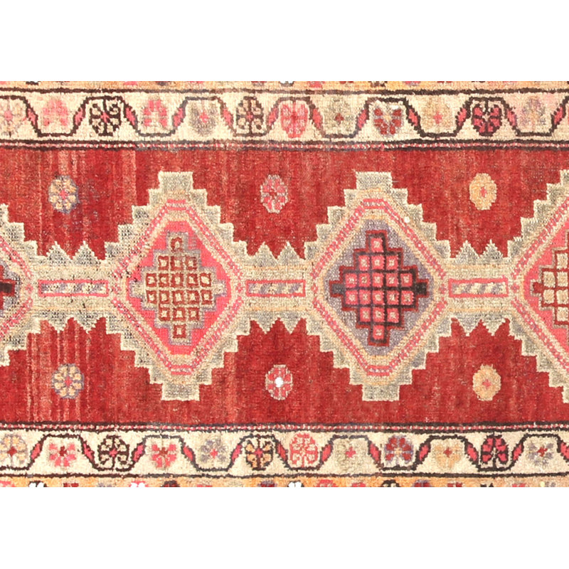 Tapis de couloir unique en laine noué à la main de style années 1960 de 2 pi 9 po x 12 pi 10 po rouge / orange / beige