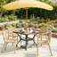 Table de patio carrée durable avec rangement, structure en acier noir, pour les repas en famille