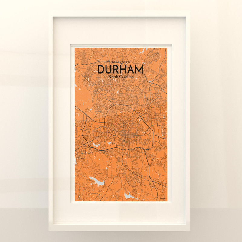Durham City Map, impression, H 17 po x l 11 po, Orange et gris