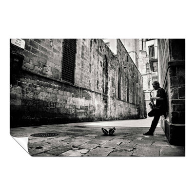 Musician On Saxophone In Urban City Street - No Frame Print