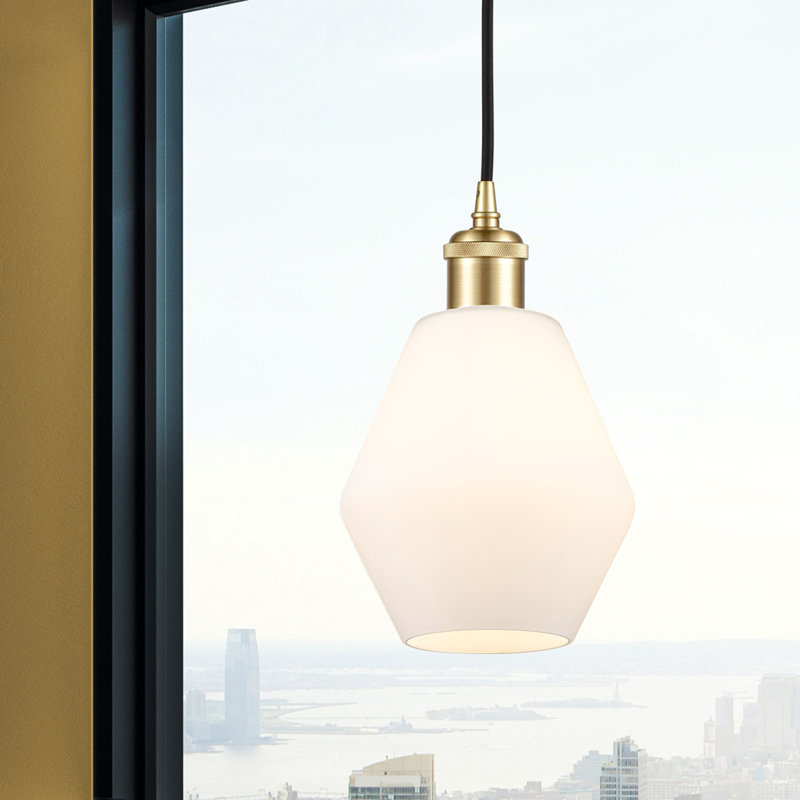 Luminaire suspendu simple à 1 lumière Gabbie, Blanc mat, Or satiné