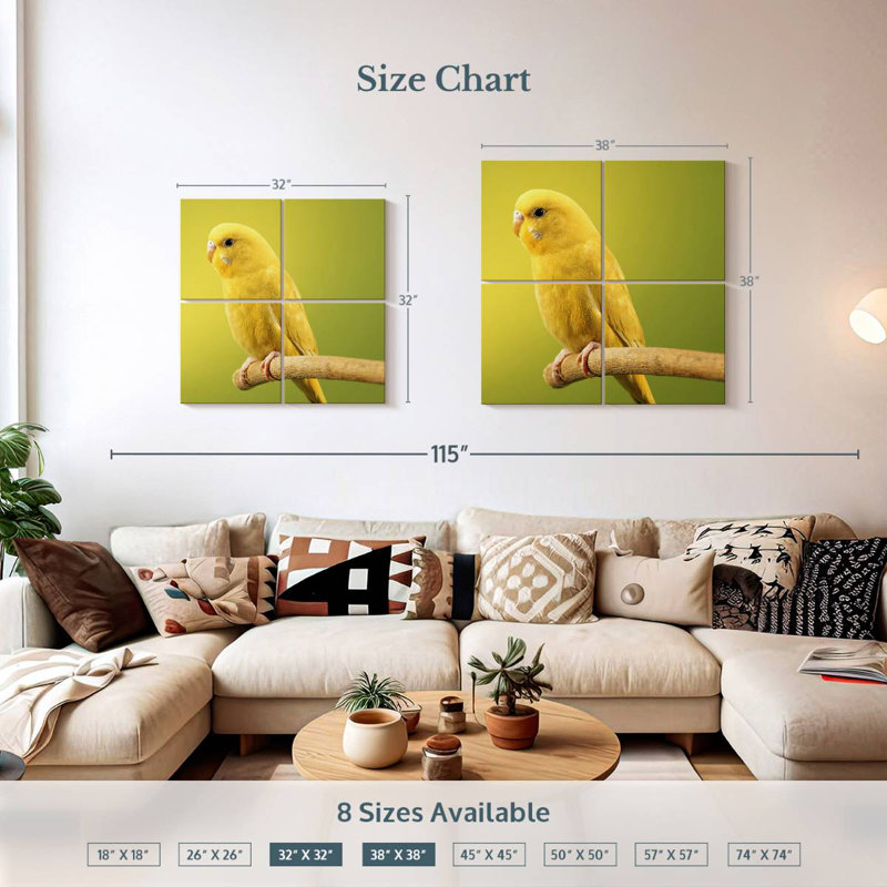 Brampt Perched Yellow Parakeet, 32" H x 32" W