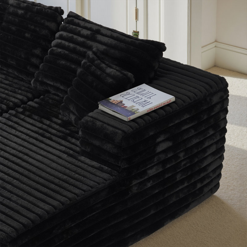 Kustas Boneless 2 - Piece No Assembly Required Upholstery Sofa with Pillow, Black Corduroy