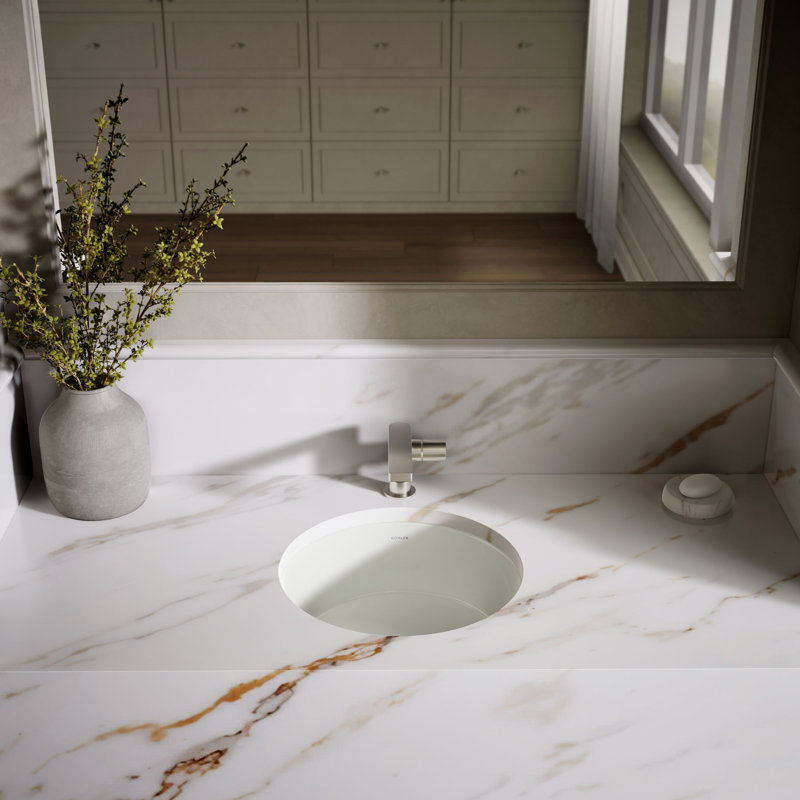 Verticyl Ceramic Vitreous China Circular Undermount Bathroom Sink with Overflow, Dune