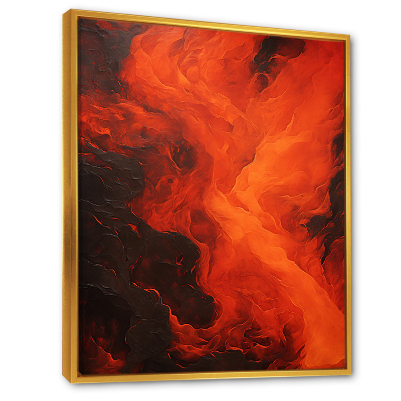 Volcanic Tachisme Fusion 4 - Tachisme, art mural, Cadre flottant doré, H 40 po x l 30 po x P 1,5 po