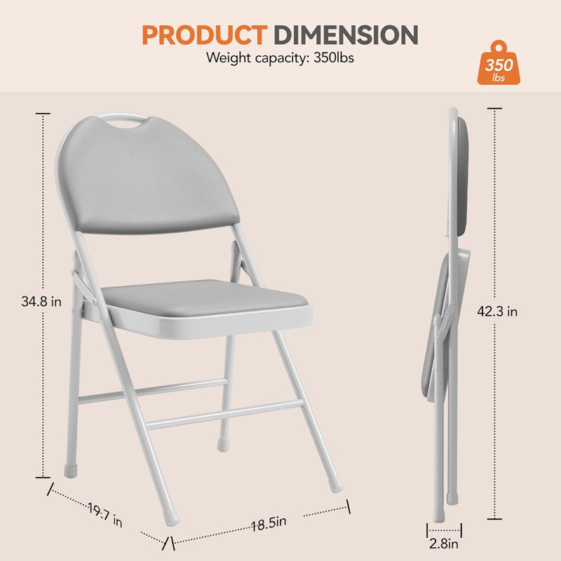 4 Pack Padded Folding Chairs, PU Leather Upholstered Foldable Chairs Set, Soft Cushioned Chairs With Metal Frame, Portable High Back Chairs For Office, Party, Dining Room