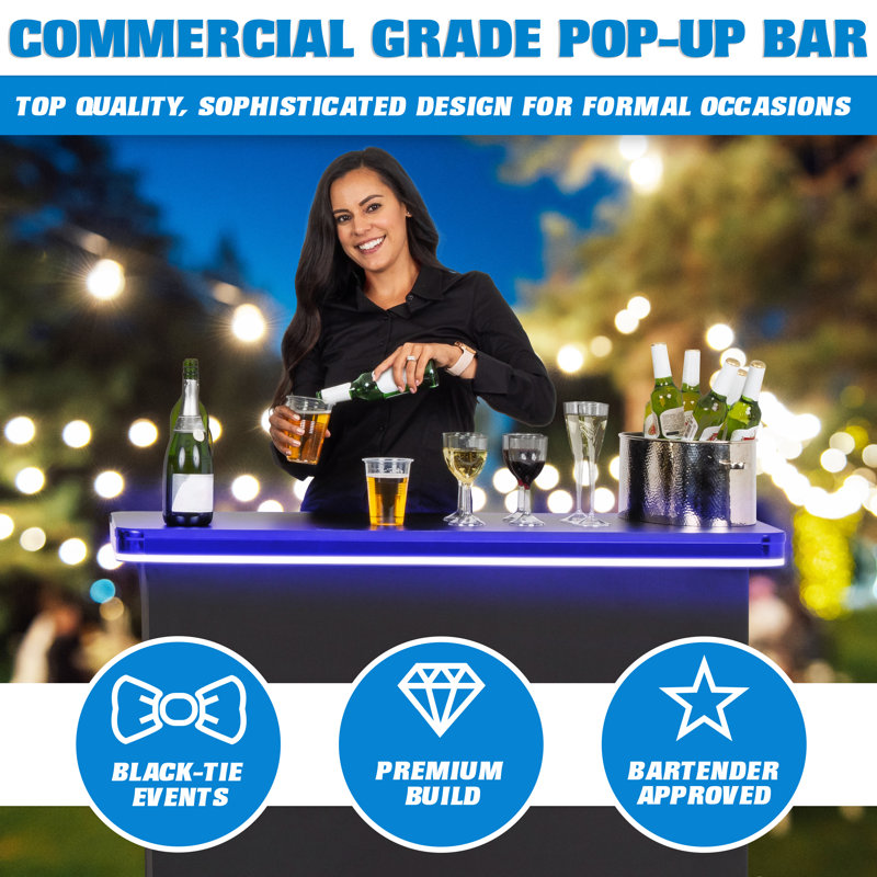 Black LED Portable Bar Table with Iron Frame and Melamine Top