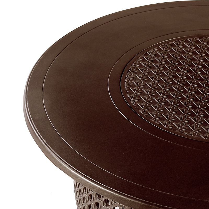 Esma Round Aluminum Propane Smokeless Fire Pit Table with Hidden Fuel Tank, Brown