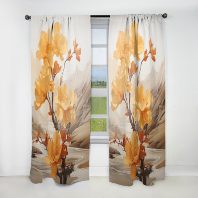 Khaleesi Orange Flora Fantasy - Abstract Floral Curtain - Velvet Room Darkening - 1 panel