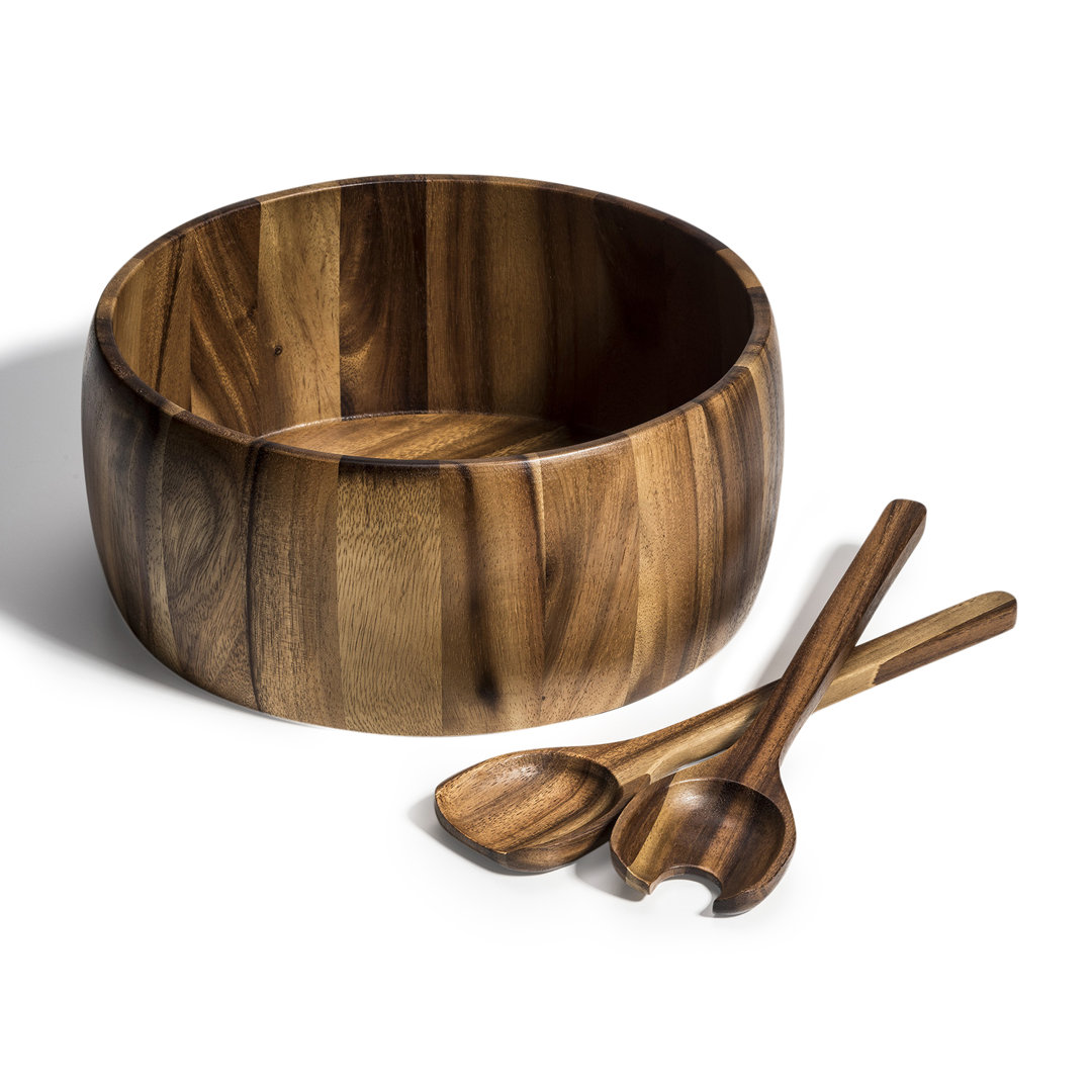 Acacia Wood Salad Bowl with Servers Union Rustic 